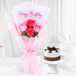 Graceful Angelic Rose Bouquet & Black Forest Birthday Bliss