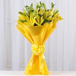Majestic Bright Yellow Asiatic Lilies Bouquet Bunch