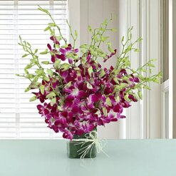 Romantic Purple Orchids Glass Vase Arrangement Posy