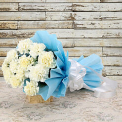 Alternative view of Vibrant 12 White Carnations Two Layered Bouquet Arrangement