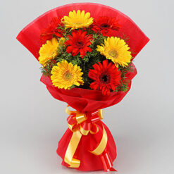 Alternative view of Elegant Glorious Red N Yellow Gerbera Blossoms Bloom Set