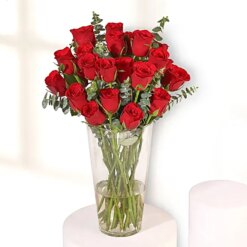 Dainty Crimson Eucalyptus Rose Jar Bouquet