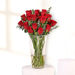 Alternative view of Dainty Crimson Eucalyptus Rose Jar Bouquet