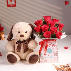 Red Roses Dog Teddy Love Box