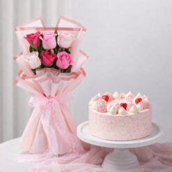 Vanilla Cake & Classic Pink Rose Vase