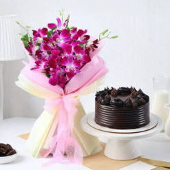 Dutch Truffle Theme Chocolate Truffle Cake & Graceful Orchid Arrangement