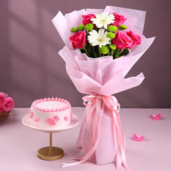 White Gerberas Pastel Floral Cake