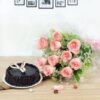10 Pink Roses with Chocolate Truffle Cake