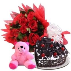 Black Forest Cake Red Roses Teddy Set
