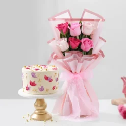 Butterscotch Designer Cake & Heartfelt Rose Vase
