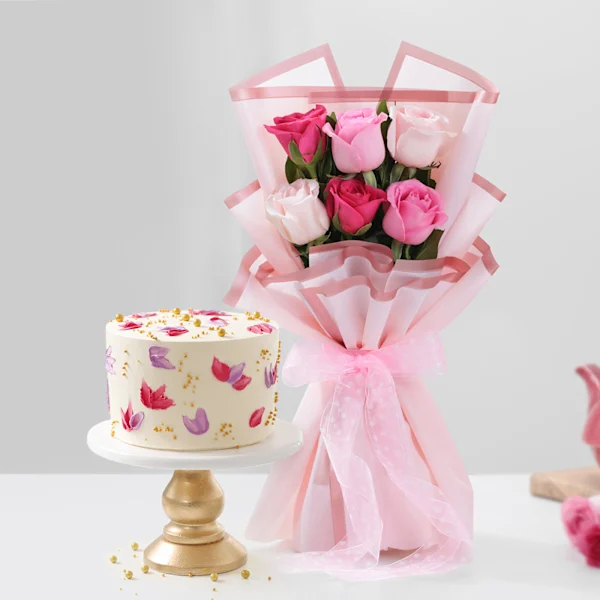 Butterscotch Designer Cake & Heartfelt Rose Vase