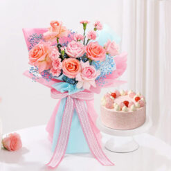 Carnation& Rose Bouquet with Vanilla Cake