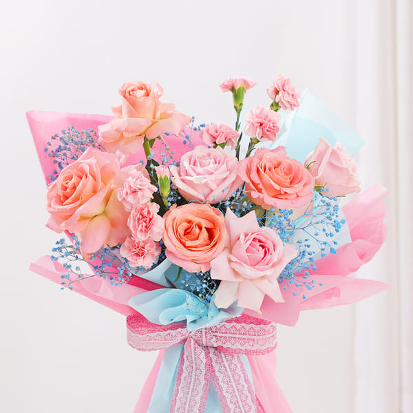 Carnation& Rose Bouquet with Vanilla Cake