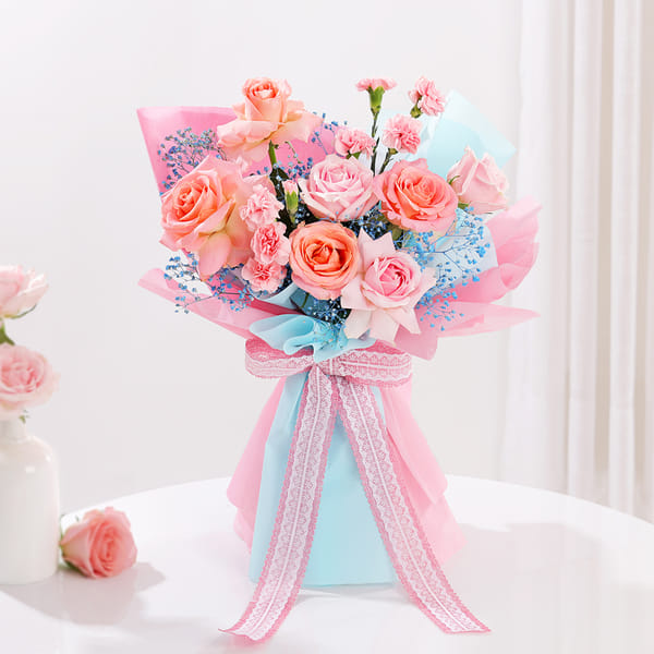 Carnation& Rose Bouquet with Vanilla Cake