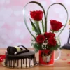 Chocolate Cream Cake & Classic Red Rose Arrangement
