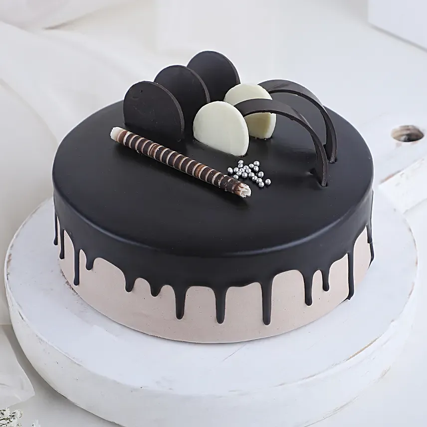 Chocolate Cream Cake & Single Pink Rose