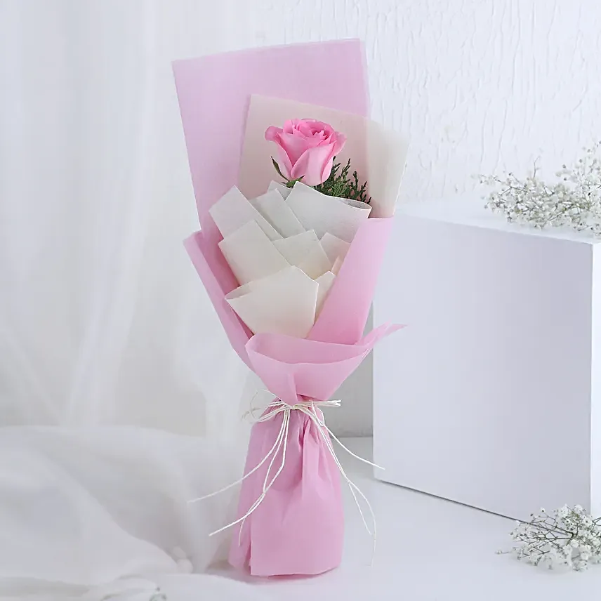 Chocolate Cream Cake & Single Pink Rose