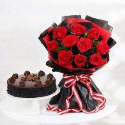 Chocolate Cream Cake With Red Roses