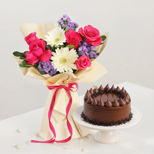 Dream Bouquet And Truffle Cake Combo