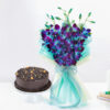 Midnight Truffle Cake Blue Orchids Bouquet