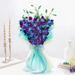 Midnight Truffle Cake Blue Orchids Bouquet