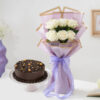 Midnight Truffle Cake & White Roses Bouquet