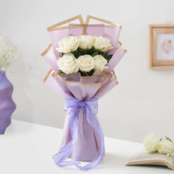 Midnight Truffle Cake & White Roses Bouquet