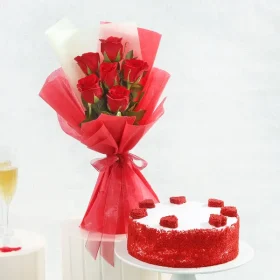 Red Velvet Cake & Elegant Red Roses