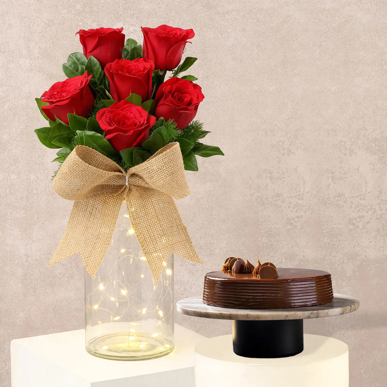 Rose Vase & Bow Chocolate Truffle Cake