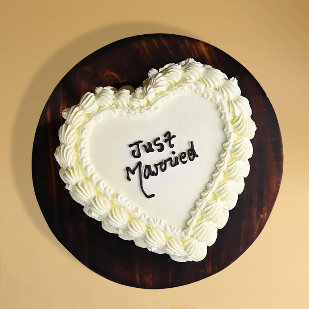 Heart Shape Just Married Cake