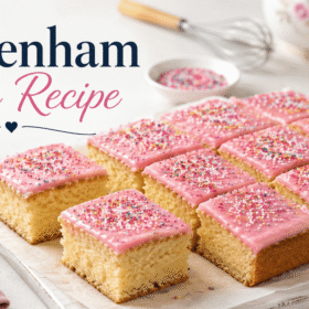 Tottenham cake recipe with pink icing and colourful sprinkles